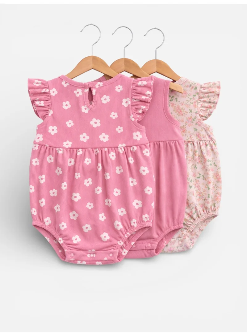 Victor And Jane Pack Of 3 Baby Girls Floral Sleeveless Romper – Pack of 3 (Soft Pink & Neutral Tones) for Women | Best Price UAE